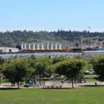 A photo simulation of the proposed new Fraser Grain Terminal from Port Royal Park in New Westminster looking southeast. (FraserGrainTerminal.ca)
