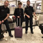 Agriculture Minister Marie-Claude Bibeau, shown here March 14, 2019 at the Montreal-Trudeau airport with Canadian border services officers and detector dogs, announced new funding to expand Canada’s detector dog corps. (CNW Group/CFIA)
