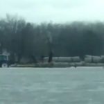 A view of a farm partially submerged in floodwater at Scribner, Neb. on March 14, 2019, in a still image from video obtained from social media on March 19. (Video screengrab from Angie Lange via Reuters)
