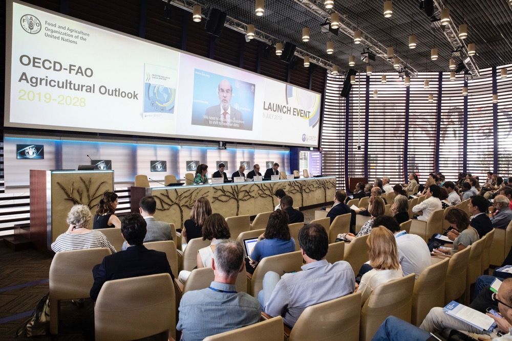 The launch event for the FAO/OECD Agricultural Outlook 2019-2028 on July 8, 2019 at FAO headquarters in Rome. (Photo (c) FAO/Giuseppe Carotenuto)
Photo credit must be given: ©FAO/Giuseppe Carotenuto. Editorial use only. Copyright ©FAO.
