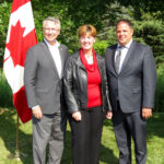 Lloyd Longfield, Marie-Claude Bibeau, Canada’s minister of Agriculture and Agri-Food and Martin Lavoie president and CEO of Canada Pork International made the announcement at the Ontario Pork office on July 25.   Photo: CPI Funding
