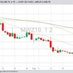 MGEX December 2019 spring wheat with 20-, 50- and 100-day moving averages. (Barchart)
