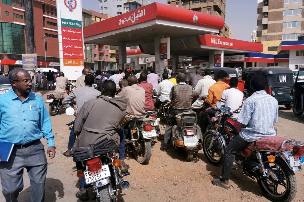 Motorcyclists queue for fuel at a station in Khartoum on Feb. 10, 2020.(Photo: Reuters/Mohamed Nureldin Abdallah)
