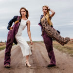 Stefanie (left) and Cassandra (right) Lepp embrace the seeming dichotomy between fashion and farming in this photo, posted to Instagram.
