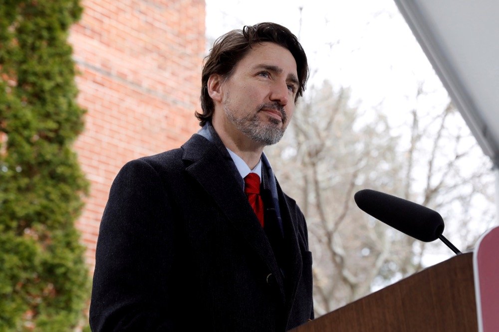 Prime Minister Justin Trudeau speaks at Rideau Cottage in Ottawa in this April 24, 2020 file photo. (Photo: Reuters/Blair Gable)
