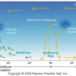 Regions of high pressure and low pressure, by latitude and altitude.