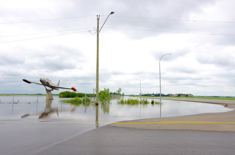 Floodwaters creep towards Highway 10 north of Brandon after already flooding areas in and around the Brandon Municipal Airport.