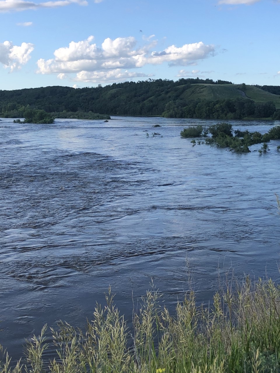 Water flows across what, a few days ago, was Dan Lepp’s pasture along the Little Saskatchewan River.