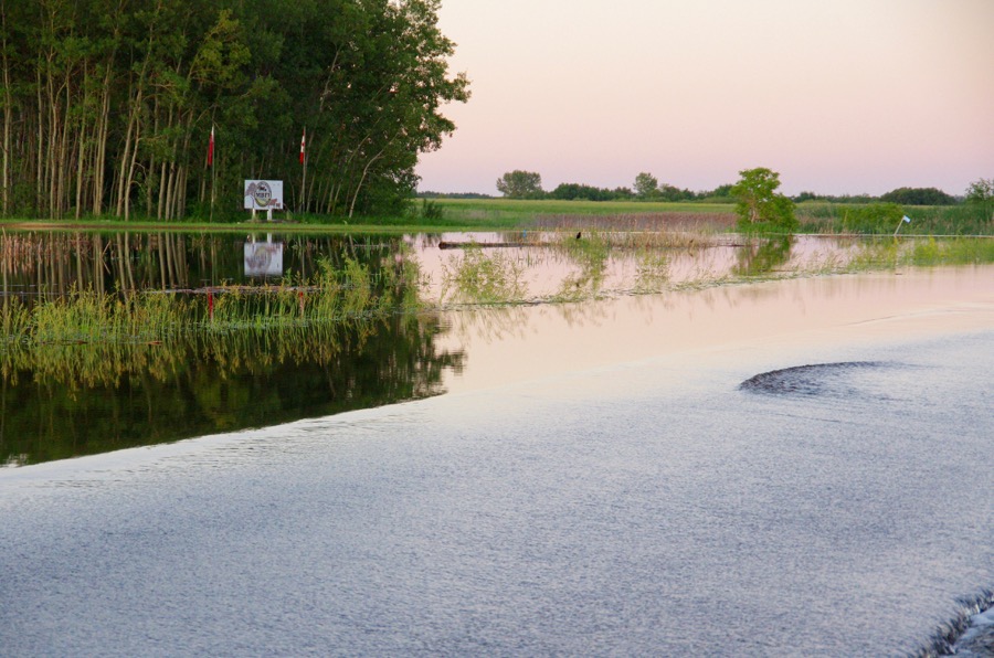 Water fills low areas and across the highway at the main Manitoba Beef and Forage Initiatives site west of Brookdale July 1.