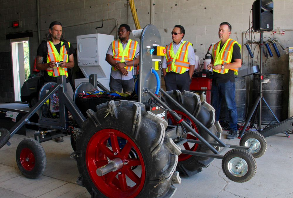 The ROTT has rear and side outriggers to prevent it from tipping over entirely.