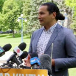 File photo of Manitoba NDP leader Wab Kinew speaking to reporters on June 30, 2020.