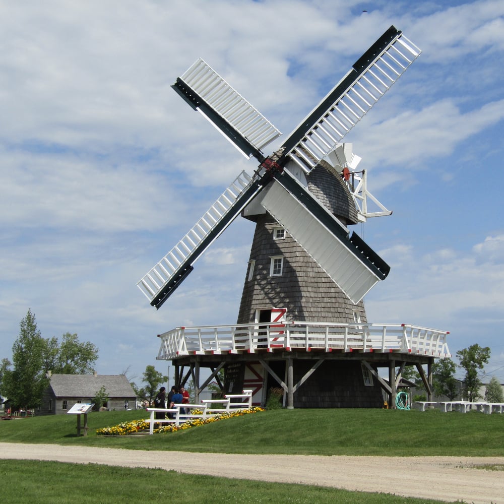 The most famous structure on the site is this recreation of a working windmill.