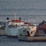 The Karim Allah, a livestock ship carrying over 800 Spanish cattle stranded with suspected bluetongue disease, is docked at Escombreras in Cartagena, Spain on Feb. 26, 2021. (Photo: Reuters/Juan Medina)

