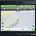 John Deere’s AutoPath guidance records the actual position of crop rows and stores the information, allowing for more accurate in-season passes during spraying and harvesting. Photo: John Deere