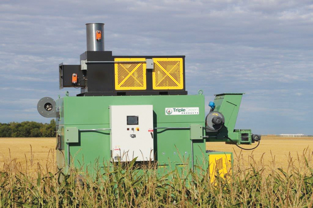 Triple Green Products’ BioDryAir heating unit, which it says  can hook up to most grain dryers.