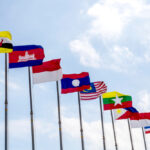 The flags of countries who are members of the AEC (ASEAN economic community).