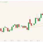 CBOT May 2021 corn (candlesticks) with 20- and 40-day moving averages (yellow and orange lines). (Barchart)