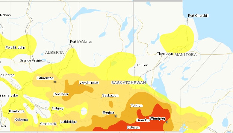 Agriculture and Agri-Food Canada’s Drought Monitor map for the Prairie provinces as of April 30, 2021. (AAFC)
