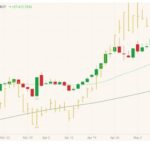 CBOT July 2021 soybeans (candlesticks) with 20- and 100-day moving averages (light and dark green lines) and CBOT May 2021 soyoil (yellow high/low/close and left column). (Barchart)