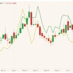CBOT July 2021 soybeans (candlesticks) with CME July 2021 crude palm oil and ICE July 2021 canola (green and yellow lines, left column). (Barchart)