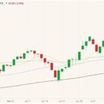 ICE November 2021 canola (candlesticks) with 10-, 20-, 50- and 100-day moving averages (yellow, green, purple and black lines). (Barchart)