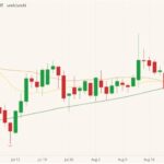 CBOT December 2021 corn (candlesticks) with 20-, 50- and 100-day moving averages (yellow, orange and dark green lines). (Barchart)
