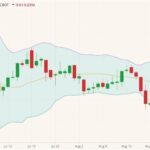 CBOT November 2021 soybeans (candlesticks) with Bollinger bands (20,2). (Barchart)