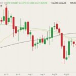 CBOT November 2021 soybeans (candlesticks) with 20-, 50- and 100-day moving averages (yellow, green and black lines). (Barchart)
