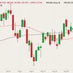 CME October 2021 lean hogs (candlesticks) with 20-, 50- and 100-day moving averages (pink, dark red and black lines). (Barchart)

