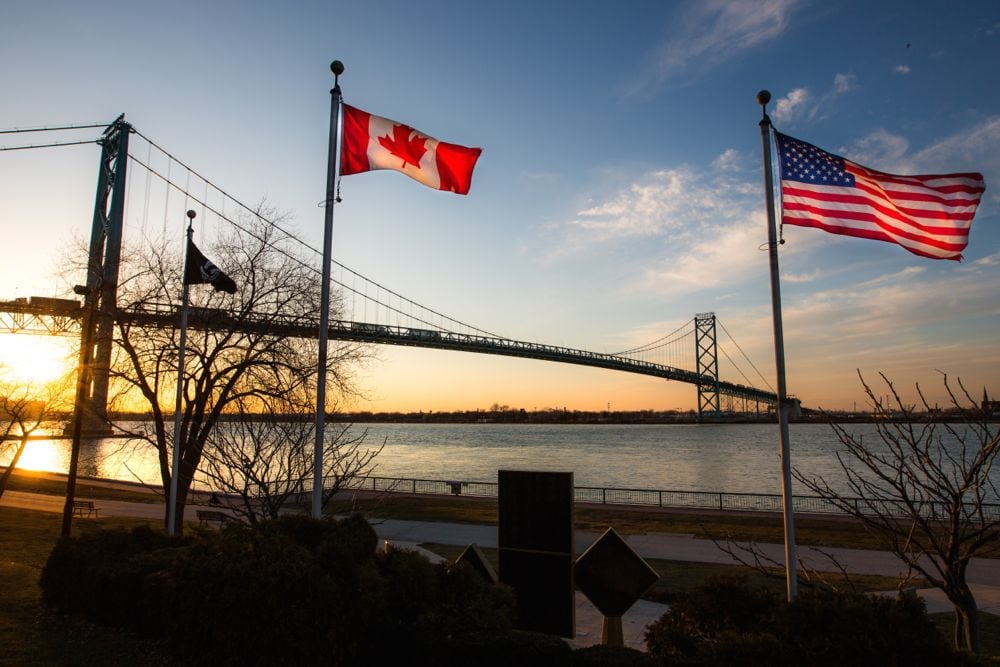 A view near the Canadian end of the Ambassador Bridge, which connects Windsor and Detroit and is considered one of North America’s busiest trade routes. (Steven_Kriemadis/iStock/Getty Images)
