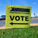 Parking lot signage outside an advance polling station in Winnipeg’s Tuxedo Industrial area on Sept. 12, 2021. (Dave Bedard photo)