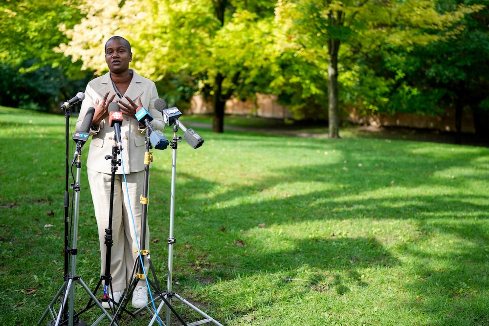 Green Party leader Annamie Paul makes an announcement following the federal election, at a park in Toronto on Sept. 27, 2021. (Photo: Reuters/Chris Helgren)
