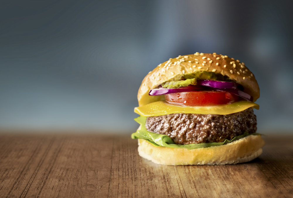A hamburger made with a Mosa Meat patty.
