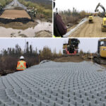 The operators of the rail line to Churchill say a honeycomb form, seen here empty, then filled with crushed rock, is central to their rehabilitation of the rail line over muskeg.