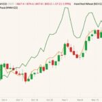 CBOT March 2022 wheat (candlesticks) with K.C. March 2022 wheat (orange line) and MGEX March 2022 wheat (green line, left column). (Barchart)
