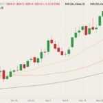 CBOT March 2022 wheat (candlesticks) with 20-, 50- and 100-day moving averages (yellow, orange and dark green lines). (Barchart)
