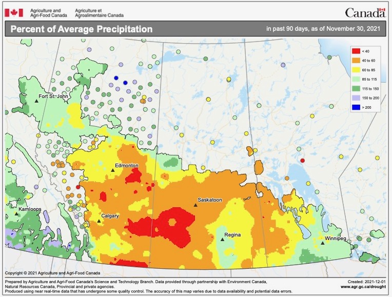 percent of average precipitation november 2021
