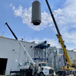 Buffalo Creek Mills’ new oat kiln is lowered into position in September. Installation is underway and set to finish in January.