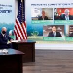 U.S. President Joe Biden and U.S. Attorney General Merrick Garland attend a video conference with farmers, ranchers and meat processors to discuss meat and poultry supply chain issues, from an auditorium on the White House campus in Washington, D.C. on Jan. 3, 2022. (Photo: Reuters/Jonathan Ernst)