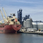 The Federal Beaufort loads grain at Richardson terminal at the Port of Hamilton in June 2021.