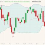 CME February 2022 lean hogs (candlesticks) with Bollinger bands (20,2). (Barchart)
