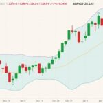 CBOT March 2022 soybeans (candlesticks) with Bollinger bands (20,2). (Barchart)
