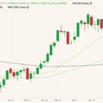 CBOT March 2022 soybeans (candlesticks) with 20-, 50- and 100-day moving averages (yellow, green and black lines). (Barchart)
