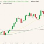 CBOT March 2022 soybeans (candlesticks) with 20-, 50- and 100-day moving averages (yellow, dark green and black lines). (Barchart)
