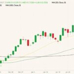 CBOT March 2022 soybeans (candlesticks) with 20-, 50- and 100-day moving averages (yellow, dark green and black lines). (Barchart)
