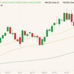 CBOT March 2022 corn (candlesticks) with 20-, 50- and 100-day moving averages (yellow, orange and dark green lines). (Barchart)
