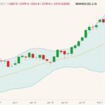CBOT March 2022 soybeans (candlesticks) with Bollinger bands (20,2). (Barchart)
