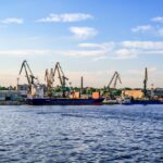 A file photo of cargo ships and harbour cranes in the Ukrainian port of Kherson on the Dnieper River. (Ioanna_alexa/iStock/Getty Images)