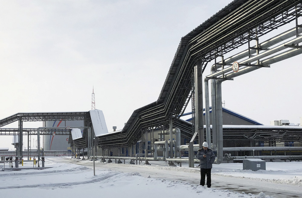 A Transneft oil storage tank at the Baltic Sea port of Ust-Luga, Russia on Feb. 26, 2018. Sanctions on Russia have driven crude oil prices higher, with oilseed prices following.