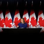 Finance Minister Chrystia Freeland holds a news conference before delivering the 2022-23 budget in Ottawa on April 7, 2022. (Photo: Reuters/Blair Gable)
